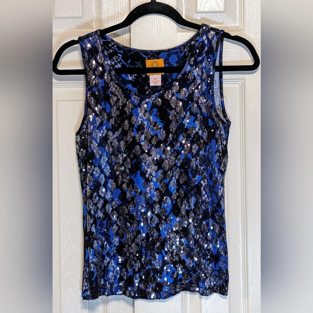 5/$25 Ruby Rd Black/Blue Sequin Tank Top - Picture 3 of 4